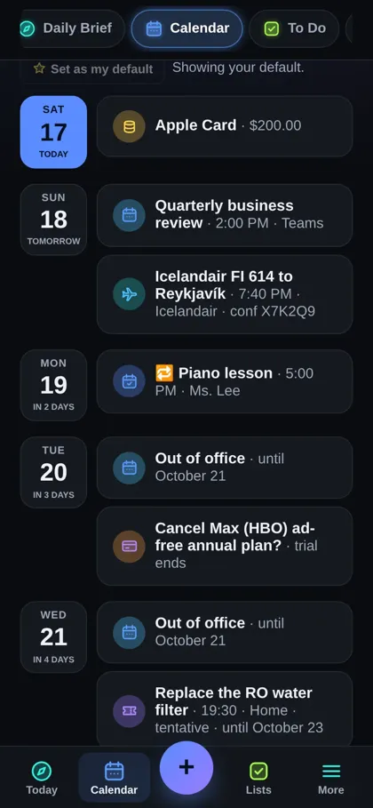 Convivo Calendar screen