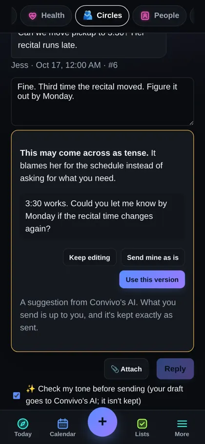 Convivo Circles screen